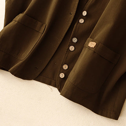 Buddha Stones Solid Color Front Buttons Sleeveless Women's Cotton Waistcoat With Pockets