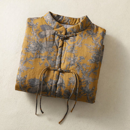 Buddha Stones Crane Flowers Branches Frog-Button Pattern Cotton Women's Sleeveless Vest Waistcoat