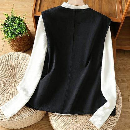 Buddha Stones Summer Casual Minimalist V-Neck Button-Up Solid Tank Top Women's Vest With Pocket