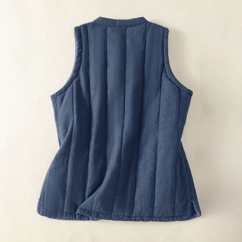Buddha Stones Winter Vintage Tang Style Frog Button Solid Tank Top Women's Vest With Pockets