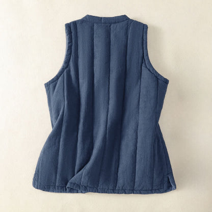 Buddha Stones Winter Vintage Tang Style Frog Button Solid Tank Top Women's Vest With Pockets
