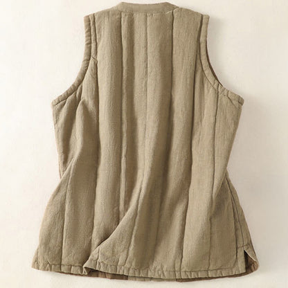 Buddha Stones Winter Vintage Tang Style Frog Button Solid Tank Top Women's Vest With Pockets