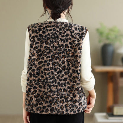 Buddha Stones Fall Winter Casual Vintage Button-Up Geometric Tank Top Women's Vest With Pocket
