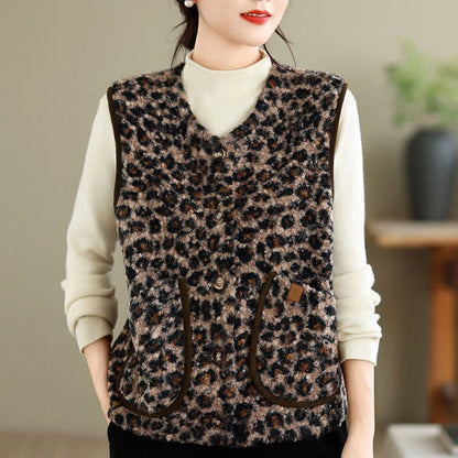 Buddha Stones Fall Winter Casual Vintage Button-Up Geometric Tank Top Women's Vest With Pocket