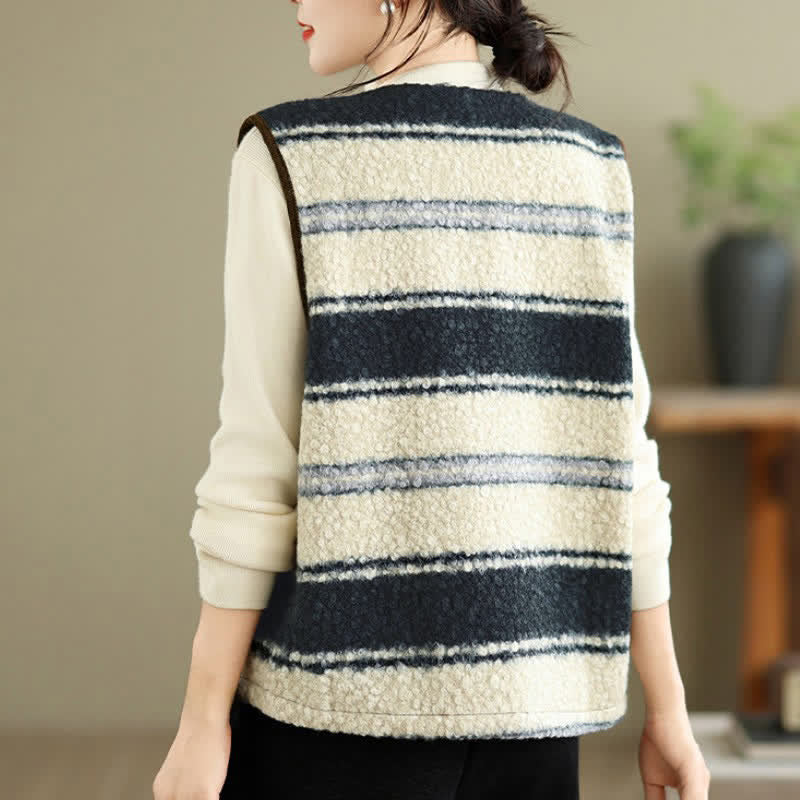 Buddha Stones Fall Winter Casual Vintage Button-Up Geometric Tank Top Women's Vest With Pocket
